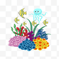 珊瑚礁海洋动物水下插画