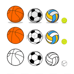 足球训练营图片_运动球套装。篮球和足球。网球和