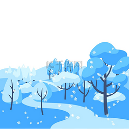 雪场图片_与森林、树和灌木的冬天风景。