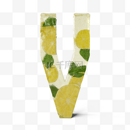 黄色v图片_立体冰冻柠檬字母v