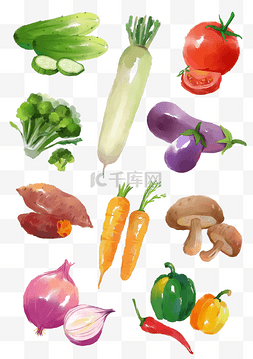 西西里制造图片_手绘水彩蔬菜手账贴纸