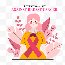 公益图片_国际抗击乳腺癌日红色丝带女孩