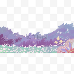 紫色梦幻树丛花草底边