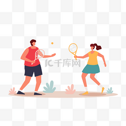 夏季游玩图片_网球比赛运动概念插画户外打球的