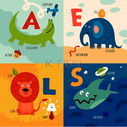 儿童学习字母表 4 图标概念与鳄鱼