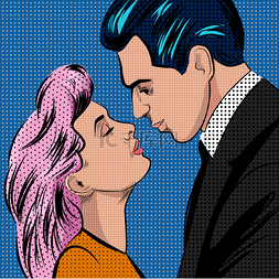 波普艺术风格的插图接吻情侣.