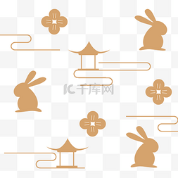 兔子图片_中秋中秋节兔子金色线条底纹