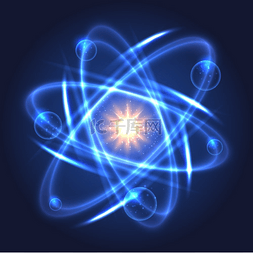 球原子图片_闪亮的核原子模型。