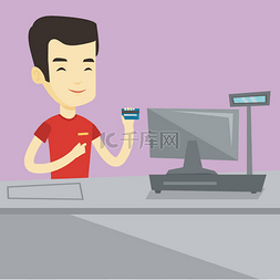 信用卡背景图片_收银员结账时持有信用卡.