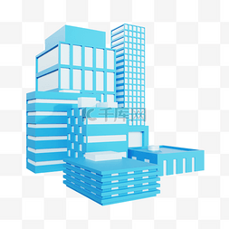 俯拍高楼大厦图片_3D立体蓝色楼房大厦