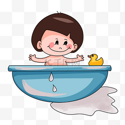 婴儿游泳图片_卡通可爱的婴儿淋浴鸭游泳