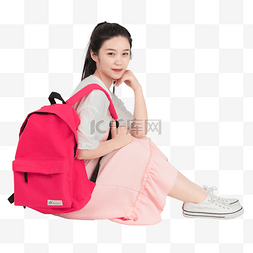 背着坐的女孩图片_背着红色书包的女孩