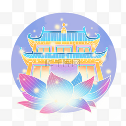 中国风图片_国潮紫蓝色淡雅古建筑