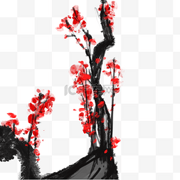 红色泼墨图片_梅花写意泼墨水墨风格新年树枝