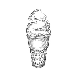 华夫格低温图片_冰淇淋华夫饼蛋筒带有漩涡隔离草
