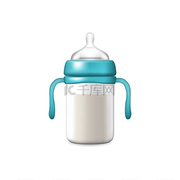 婴儿的喂养图片_在瓶中的母乳与孤立的测量规模。