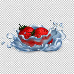成熟多汁的草莓落入水中，溅起的