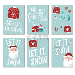 字体排版图片_圣诞和新年卡片模板与圣诞老人和