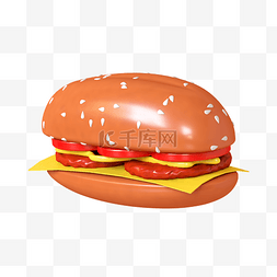 3d汉堡图片_橙色卡通C4D立体食物汉堡