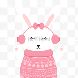 冬季兔子卡通风格圣诞节粉色