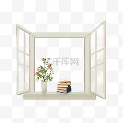 窗户窗台花瓶书籍