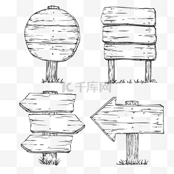 标签指示牌图片_木板圆形指示牌线稿卡通