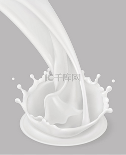 乳白色立体图片_牛奶飞溅。天然乳制品。3D矢量物