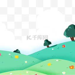 背景画图片_远处的白云和树木青草春季花卉风