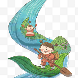 端午节端午中国风女孩划船粽子
