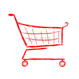 红色时尚商务背景图片_红色购物车，为您的设计素描