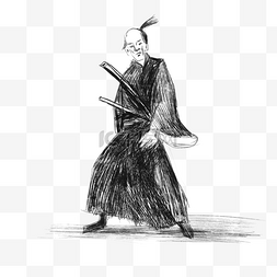 黑白武士图片_日本武士黑白线条