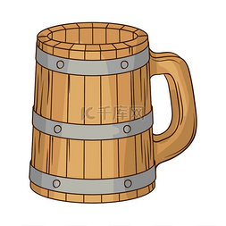 木啤酒杯图片_木制啤酒杯的插图。