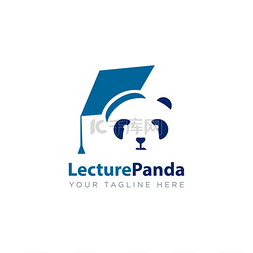 矢量创意帽子图片_讲座熊猫标志，创意熊猫与毕业tog