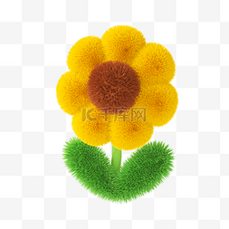 黄色3D立体C4D毛绒线花朵