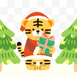 圣诞节小老虎彩色简单风格