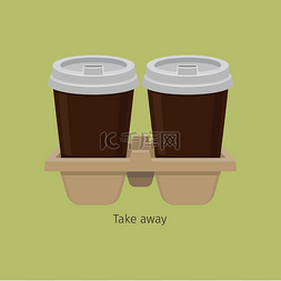 装药的杯子图片_两个可带走的纸质咖啡杯装在浅橄