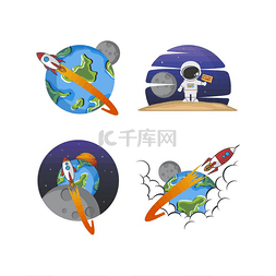 火箭飞船发射太空旅行标志徽章标