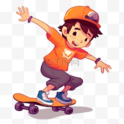 滑板插画图片_运动人物滑滑板的儿童