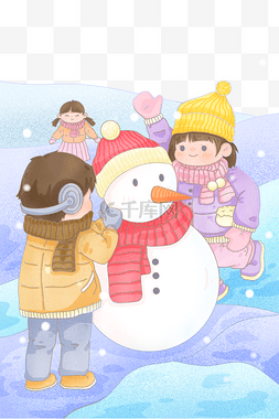 冬季儿童堆雪人大雪雪地