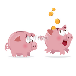 粉红小猪图片_快乐和悲伤储钱罐用钱和空