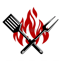 厨师餐厅图片_带火抹刀和叉子的插图风格化的厨