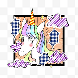 线条彩虹独角兽图片_可爱害羞的波普风格彩虹独角兽
