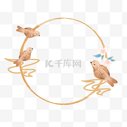 中国风圆形花枝花鸟圆形边框