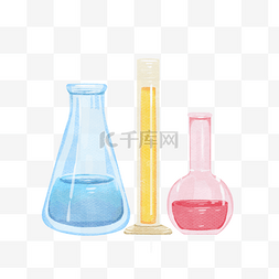 实验图片_手绘水彩新冠病毒防疫实验器皿试