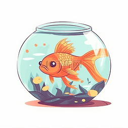 金鱼鱼缸卡通图片_在浴缸里游泳的金鱼