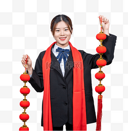 灯笼串图片_新年商务女性手拿灯笼串