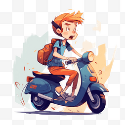 卡通运动创意元素骑摩托
