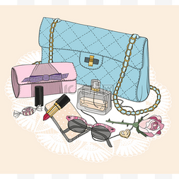 telephone图片_Fashion essentials. Background with bag, sung