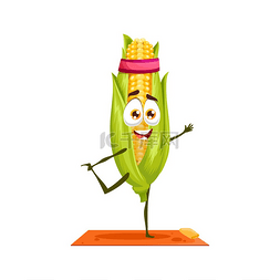 绿色食物矢量图片_运动乐队中的玉米棒卡通人物在瑜