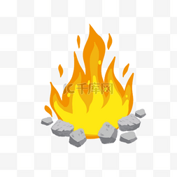 篝火旁图片_卡通石头堆旁燃烧的篝火